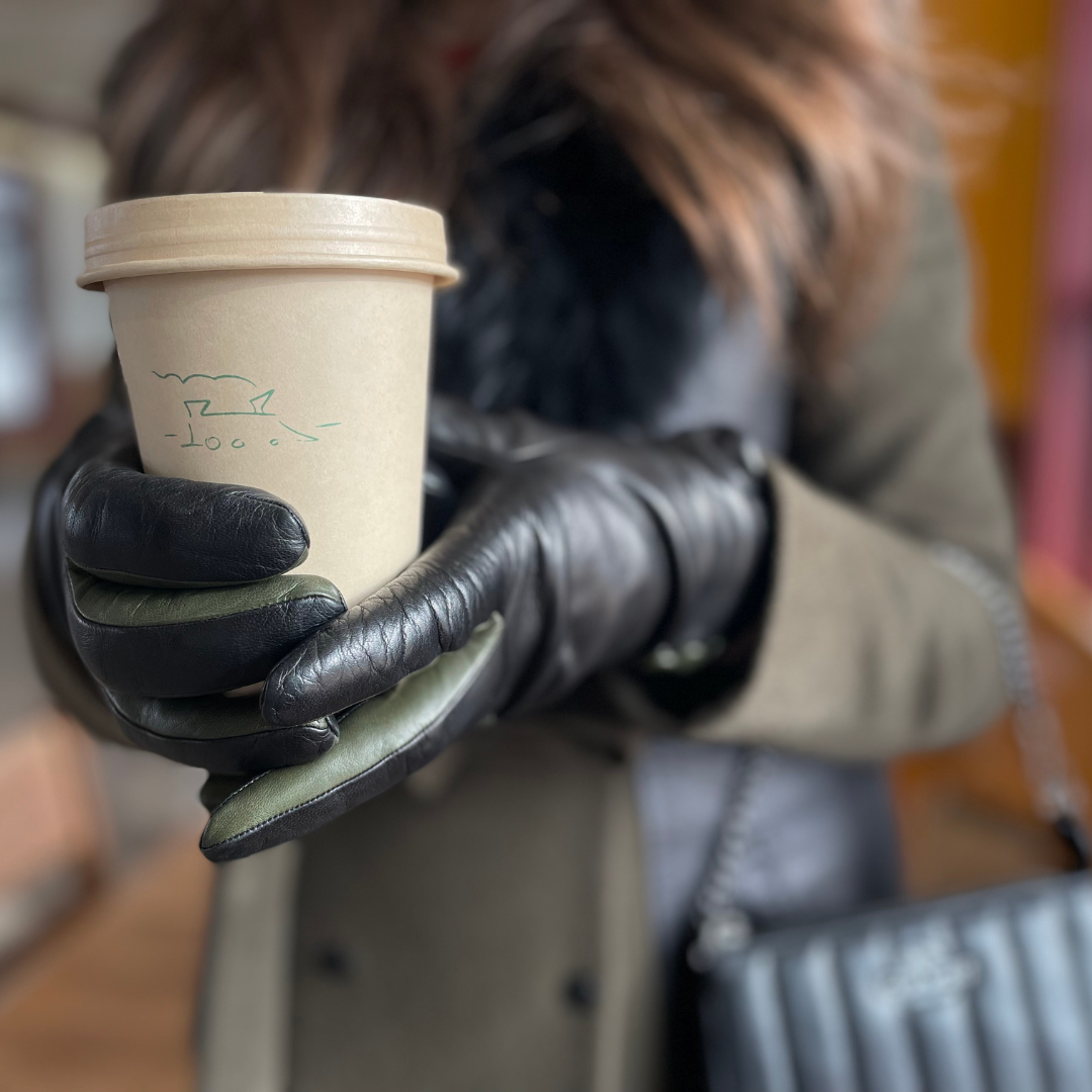 Black and Olive Green Leather Gloves