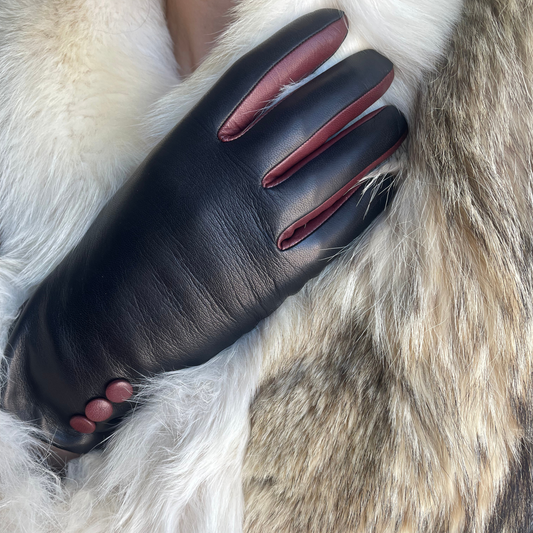 Gants en cuir noir et marron