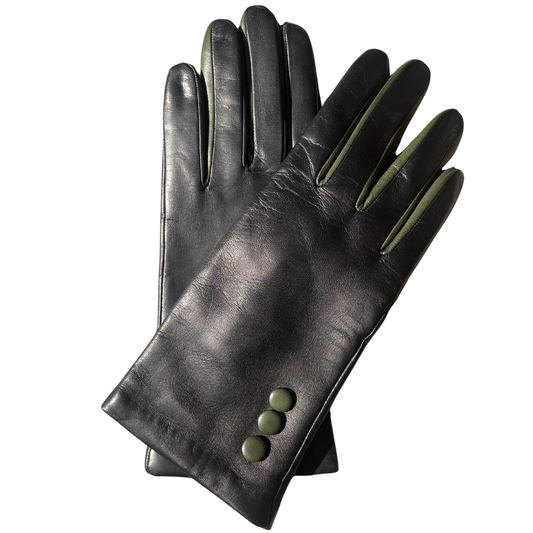 Black and Olive Green Leather Gloves