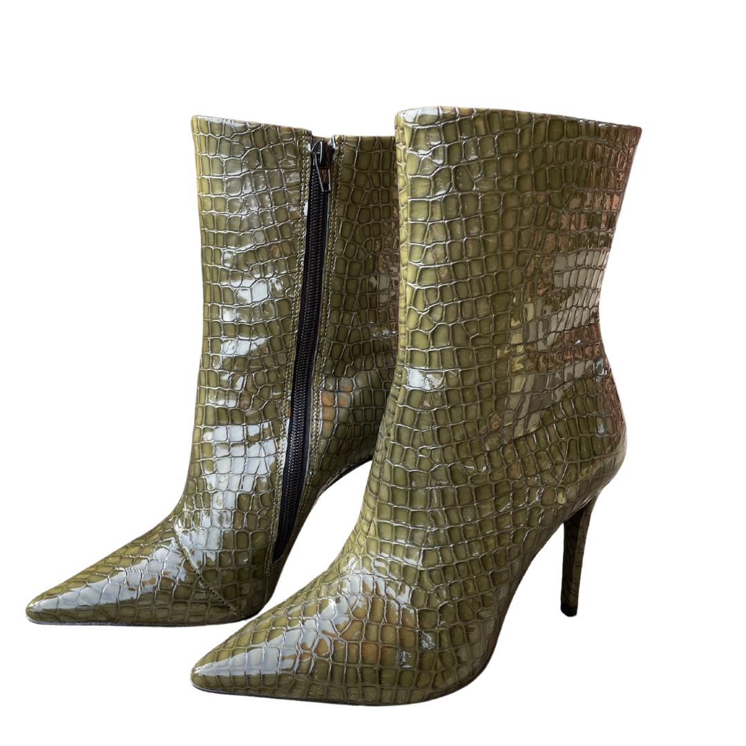 Angelina Olive Leather Croco Bootie