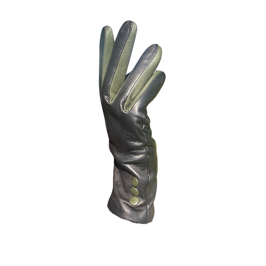 Black and Olive Green Leather Gloves