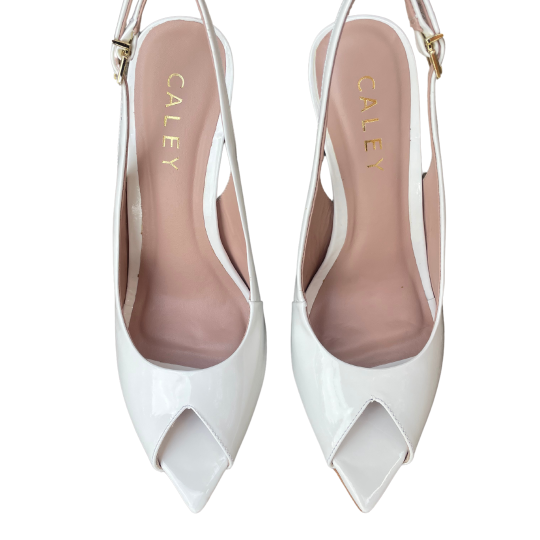 Marie White Patent Leather Open Toe Pump